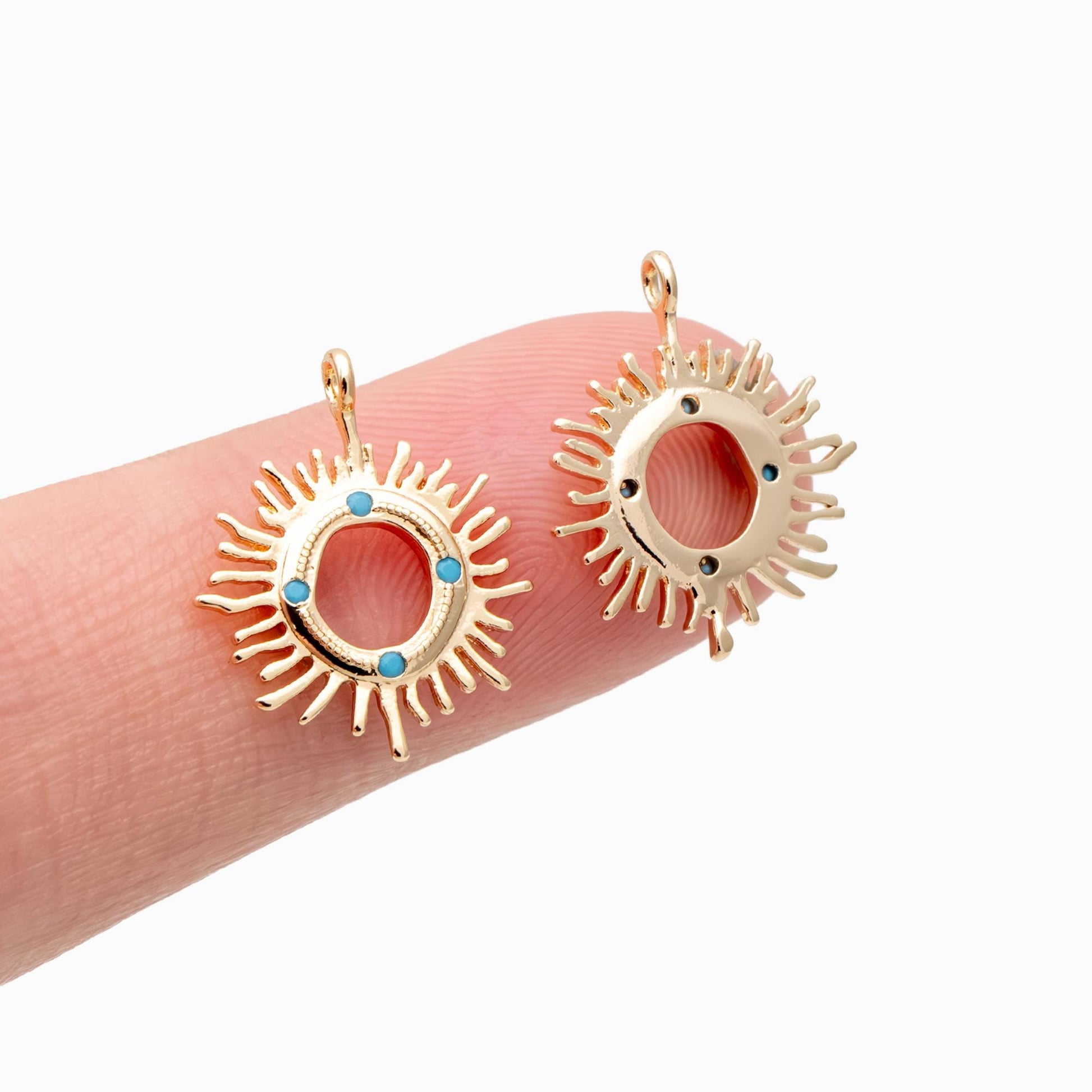 10pcs Gold Plated CZ Pave Sun Charm, Turquoise blue Zircon Charms, CZ Sun Charm (GB-1658-J)