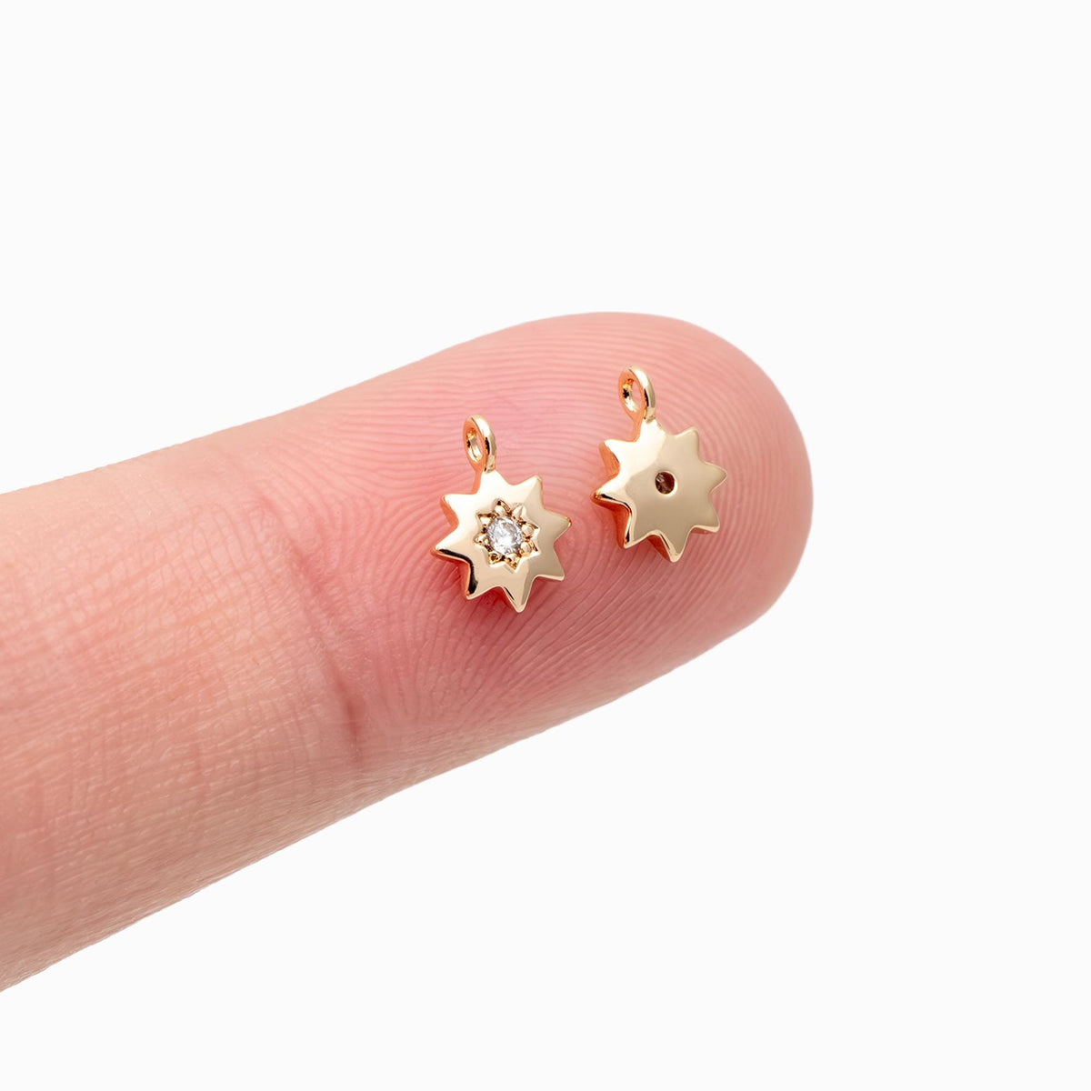 10pcs CZ Pave Gold Sun Charm 8x6mm, Real Gold plated Brass(GB-1658-A)