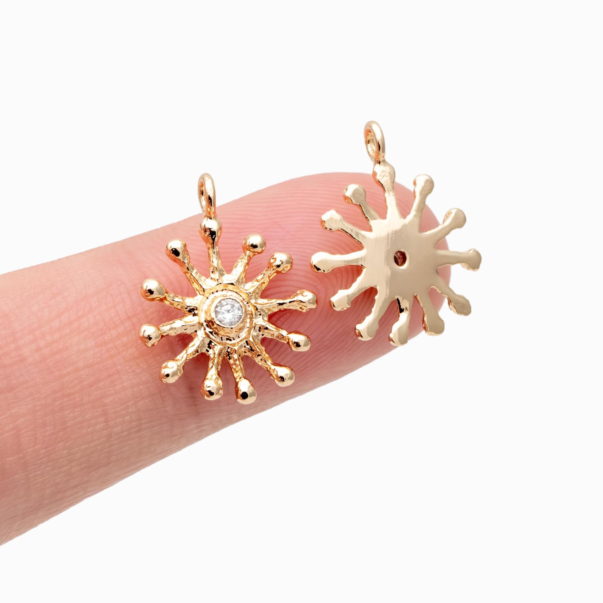 10pcs CZ Pave Gold Sun Charms, Sun Pendants, Jewelry Making, Diy Material, Jewelry Supplies (GB-1658-I)