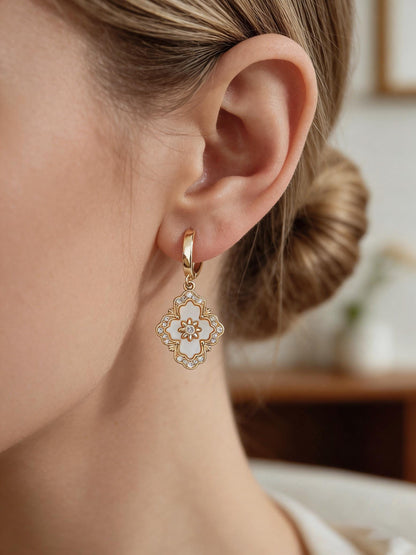 4pcs CZ Pave Flower Charms, 18K Real Gold/ Rhodium plated Brass, Flower Earring Pendants (GB-3579)