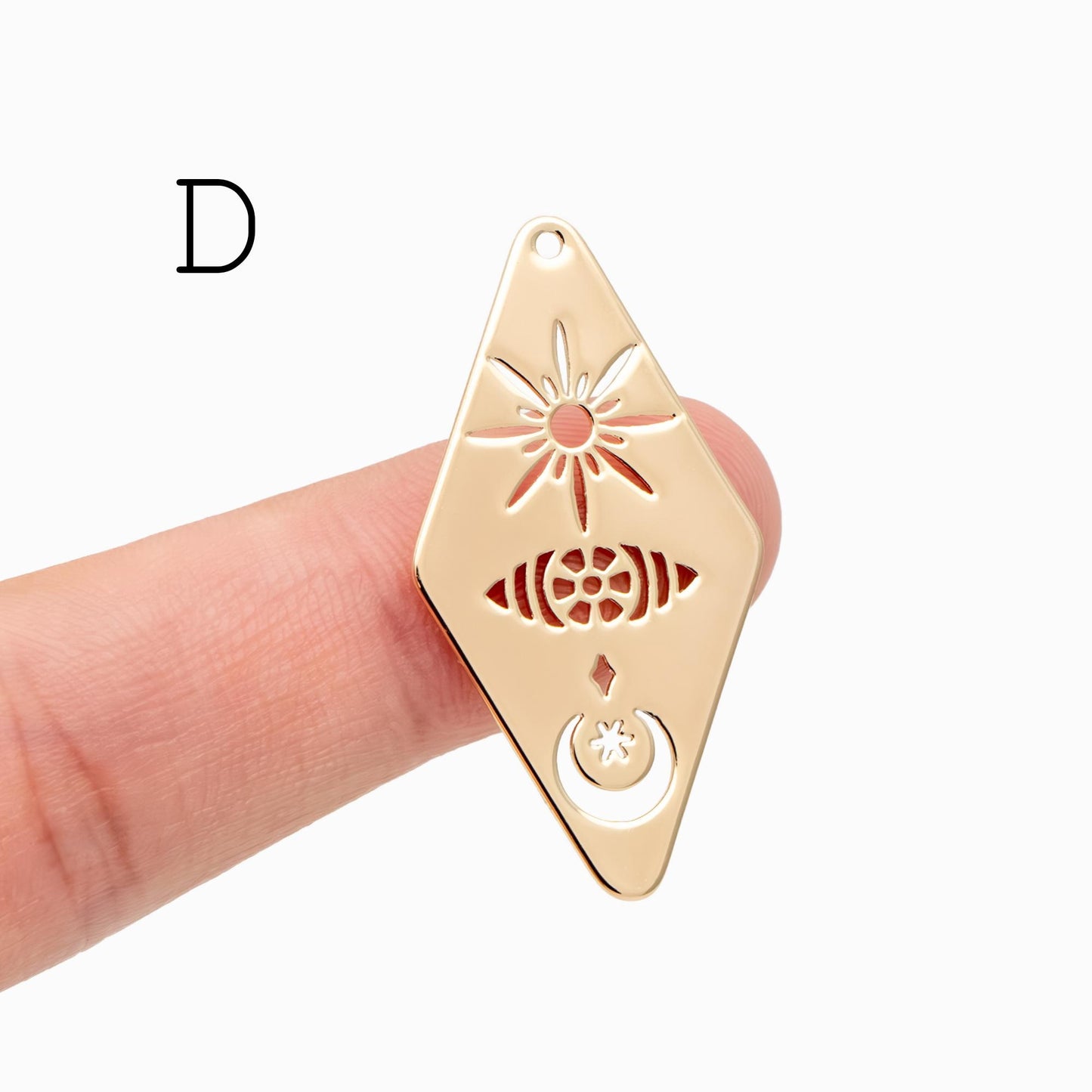4pcs Gold Sun Moon Star Charms, 18K Gold plated Brass, CZ Pave Celetial Pendants (GB-2991)