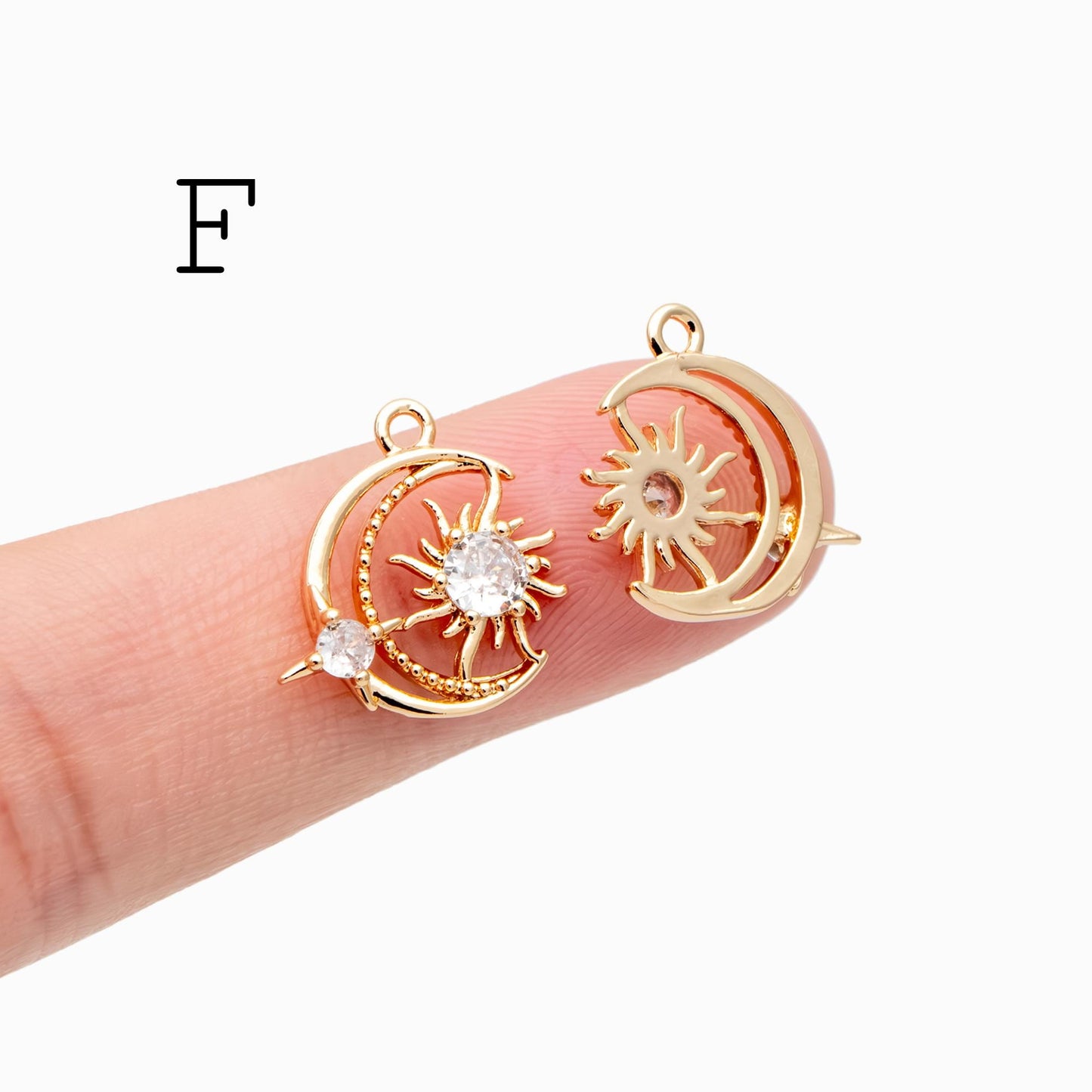 4pcs Gold Sun Moon Star Charms, 18K Gold plated Brass, CZ Pave Celetial Pendants (GB-2991)