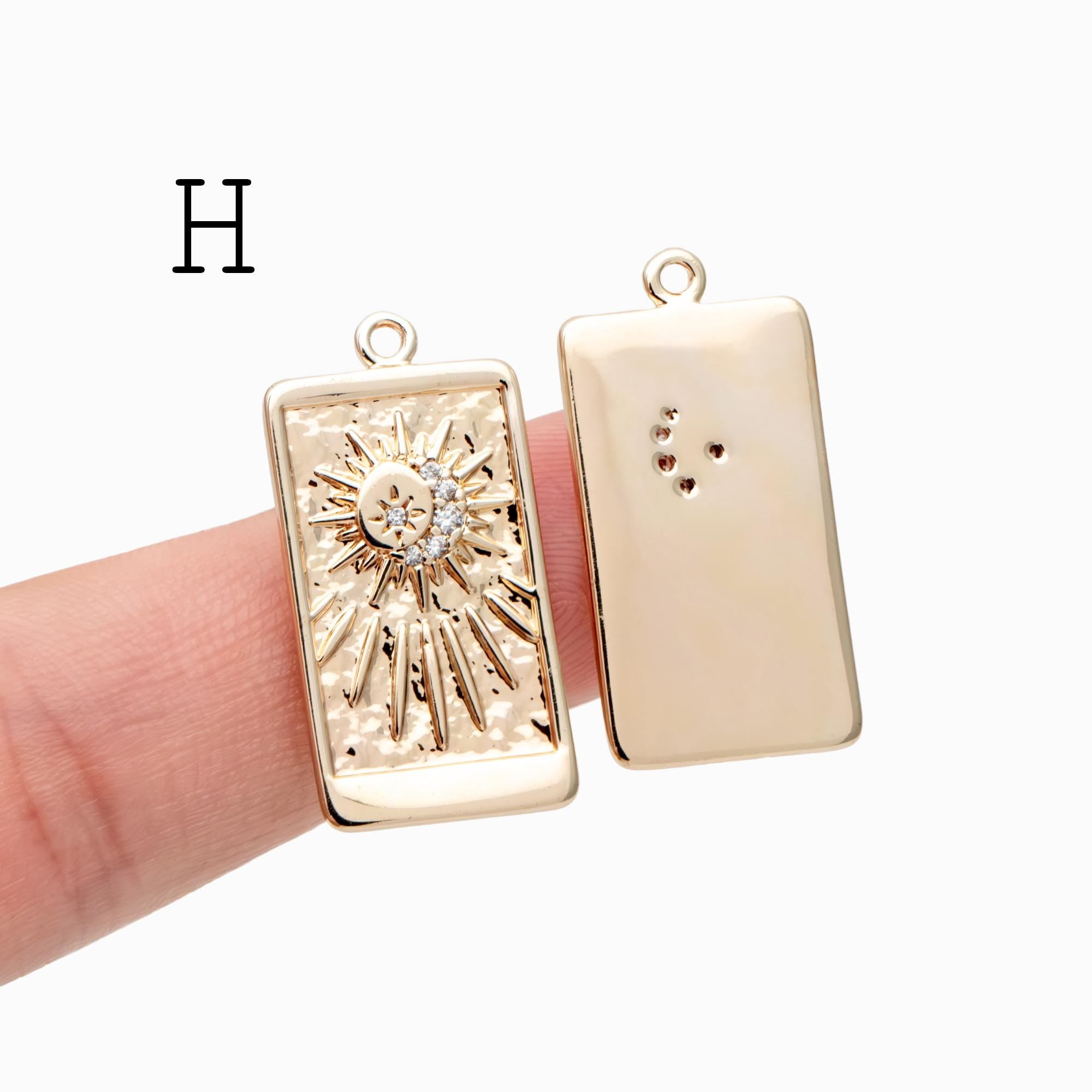 4pcs Gold Sun Moon Star Charms, 18K Gold plated Brass, CZ Pave Celetial Pendants (GB-2991)