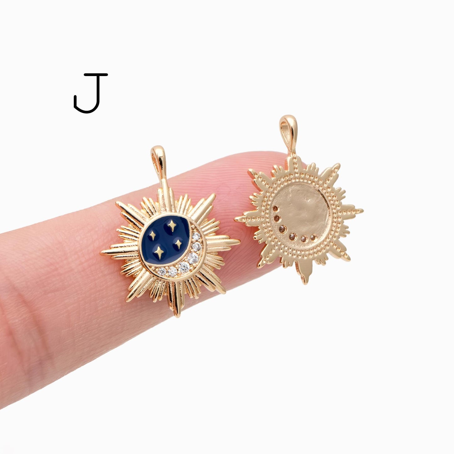 4pcs Gold Sun Moon Star Charms, 18K Gold plated Brass, CZ Pave Celetial Pendants (GB-2991)