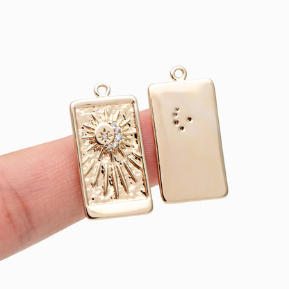 4pcs CZ Pave Gold Rectangle Charms, Sun Moon and Star Pendants (GB-2991-H)