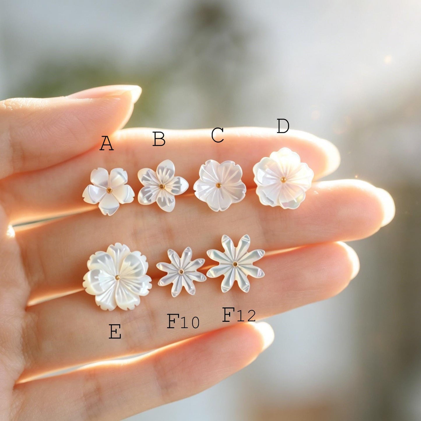 White Shell Flower Earrings, Minimalist Studs, Handmade Jewelry, Floral Earrings for Women (BK-036)