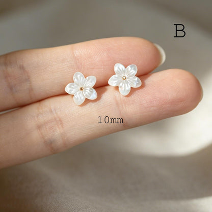White Shell Flower Earrings, Minimalist Studs, Handmade Jewelry, Floral Earrings for Women (BK-036)