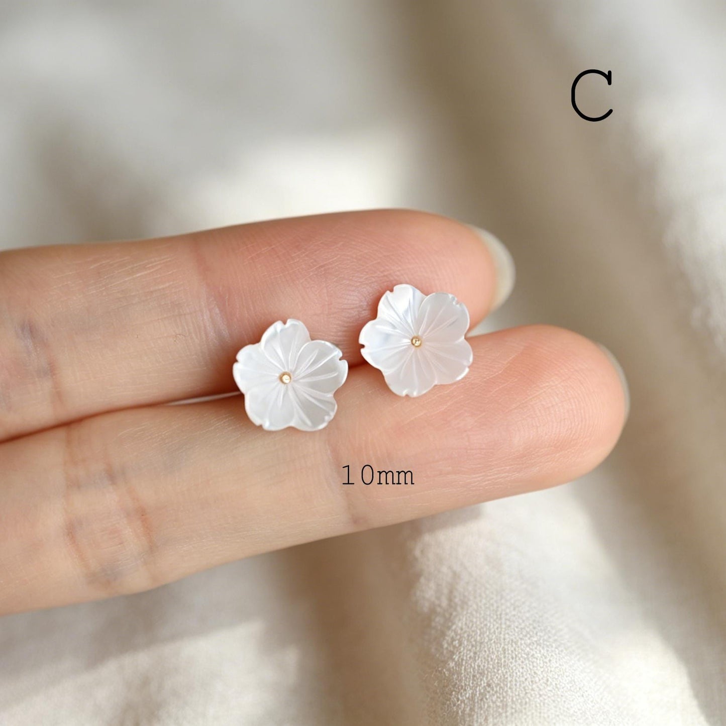 White Shell Flower Earrings, Minimalist Studs, Handmade Jewelry, Floral Earrings for Women (BK-036)