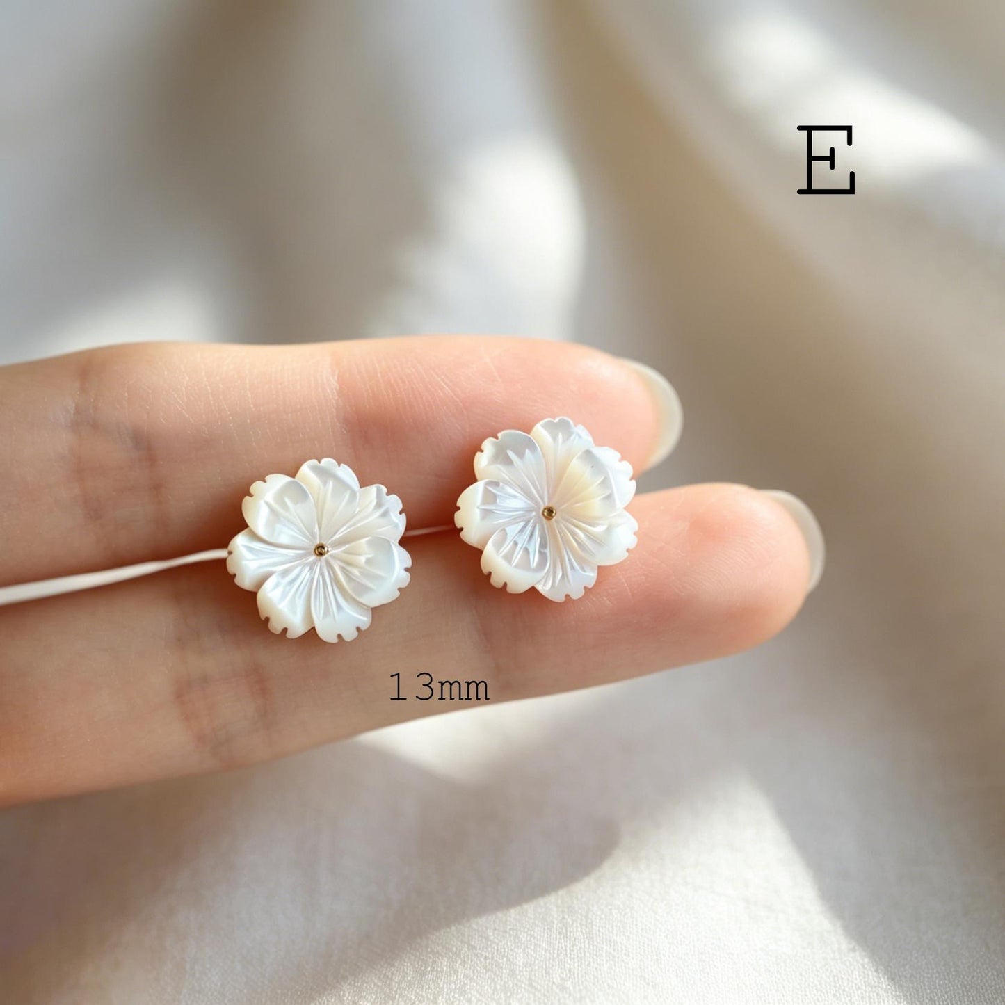 White Shell Flower Earrings, Minimalist Studs, Handmade Jewelry, Floral Earrings for Women (BK-036)