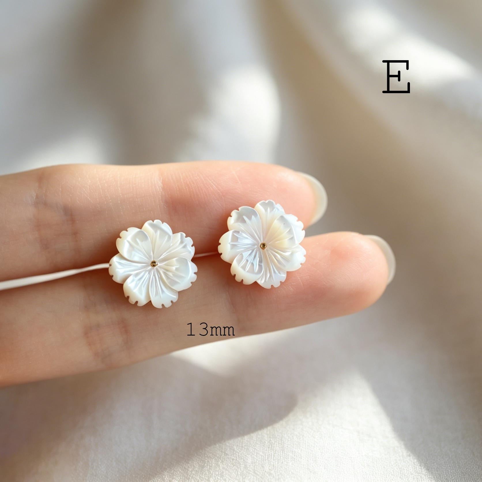 White Shell Flower Earrings, Minimalist Studs, Handmade Jewelry, Floral Earrings for Women (BK-036)