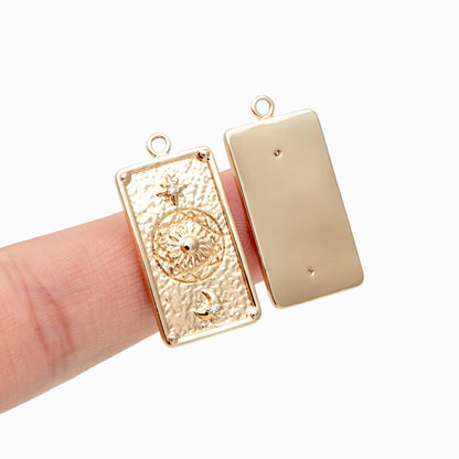 4pcs CZ Pave Gold Rectangle Charms, Sun Moon and Star Pendants (GB-2991-B)