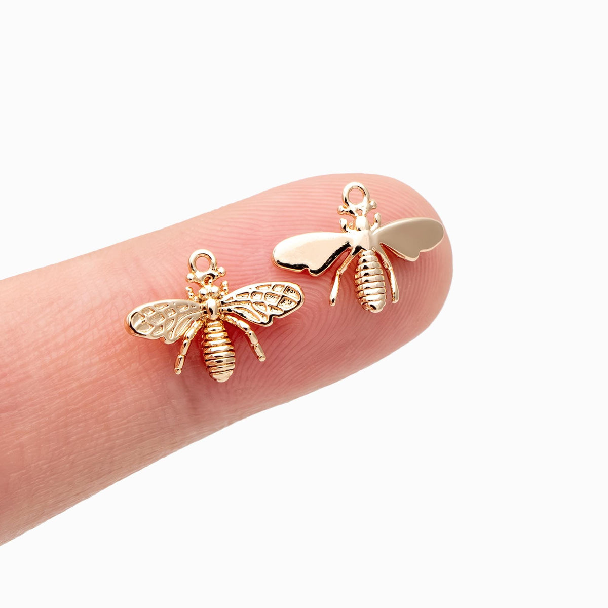 10pcs Gold Bee Charm 10x14mm, 18K Gold Plated Brass, Honeybee Pendants (GB-3093-B)