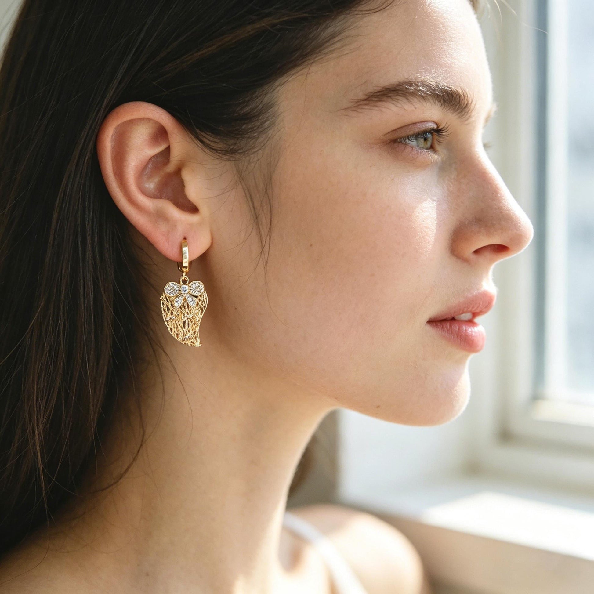 4pcs CZ Pave Gold Filigree Charms, Gold plated Brass, Earring Necklace Pendants (GB-1117)
