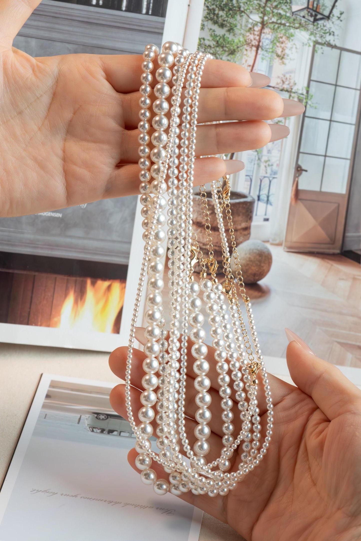 Glass Pearl Bracelet/ Anklet/ Necklaces, Adjustable Quality Crystal Pearl Chain (#LK-627)