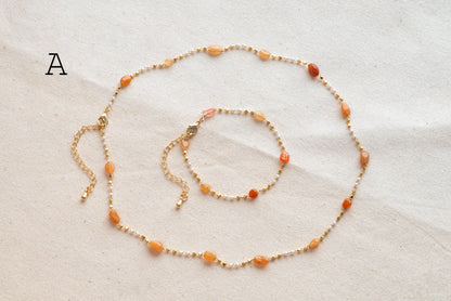 Natural Gemstone faux Pearl Chain Bracelet Necklace Anklet, Gold Beaded Jewelry, Minimalist Layering Chain, Jewelry Supplies (#LK-625)