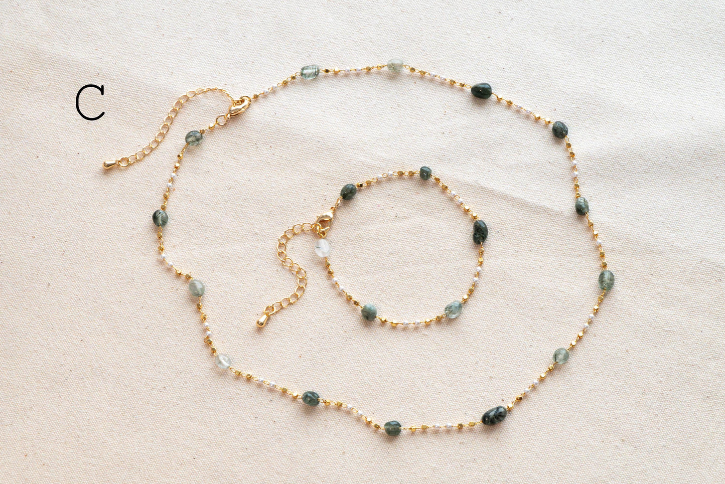 Natural Gemstone faux Pearl Chain Bracelet Necklace Anklet, Gold Beaded Jewelry, Minimalist Layering Chain, Jewelry Supplies (#LK-625)
