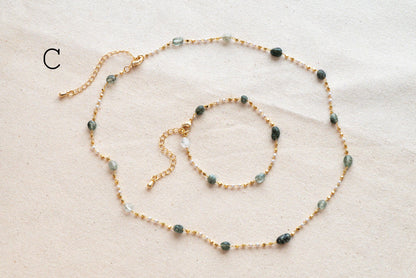 Natural Gemstone faux Pearl Chain Bracelet Necklace Anklet, Gold Beaded Jewelry, Minimalist Layering Chain, Jewelry Supplies (#LK-625)