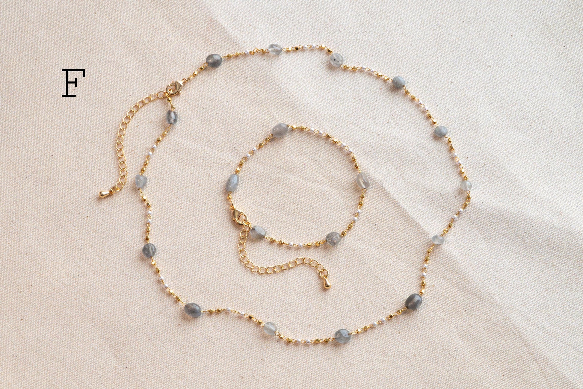 Natural Gemstone faux Pearl Chain Bracelet Necklace Anklet, Gold Beaded Jewelry, Minimalist Layering Chain, Jewelry Supplies (#LK-625)