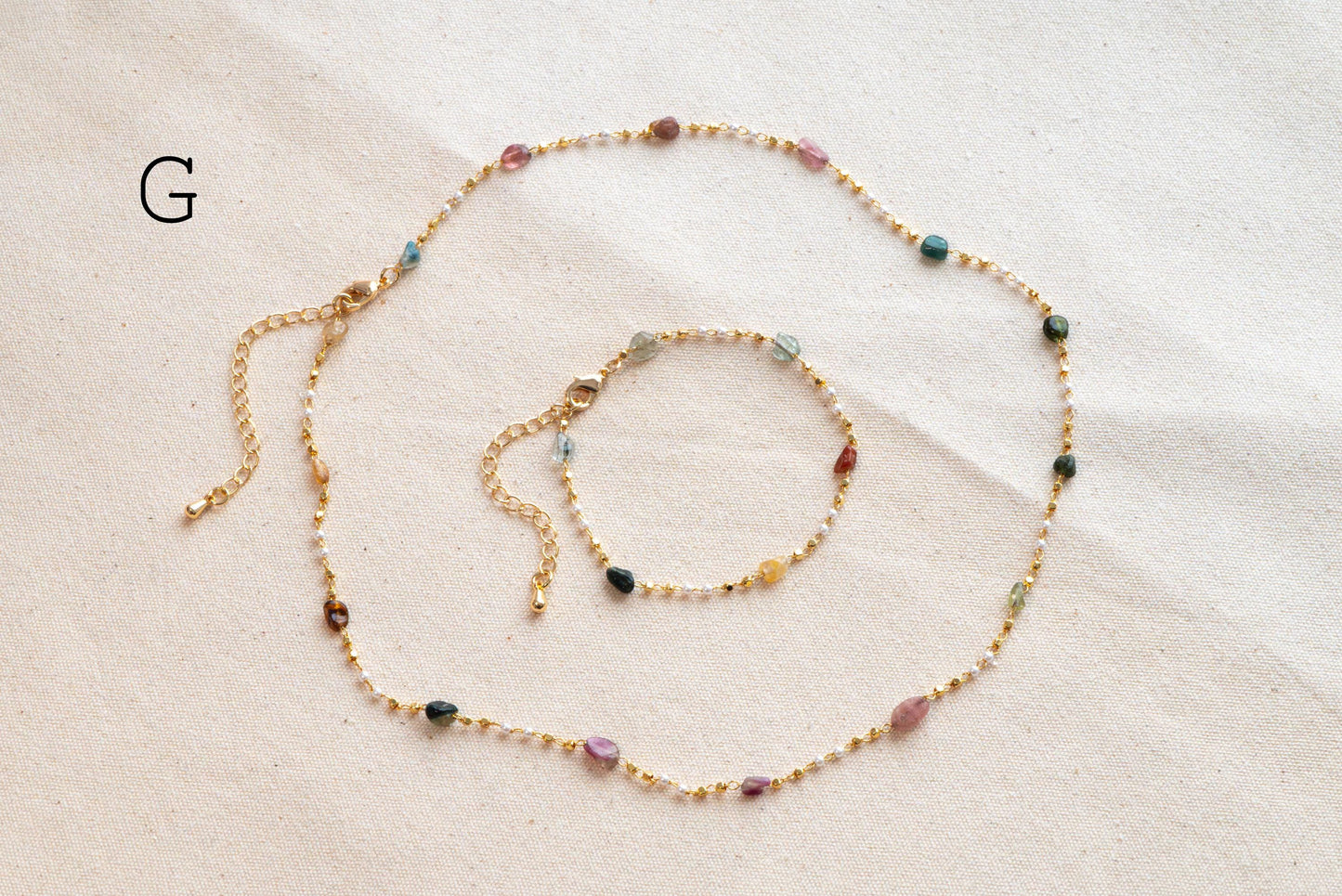 Natural Gemstone faux Pearl Chain Bracelet Necklace Anklet, Gold Beaded Jewelry, Minimalist Layering Chain, Jewelry Supplies (#LK-625)