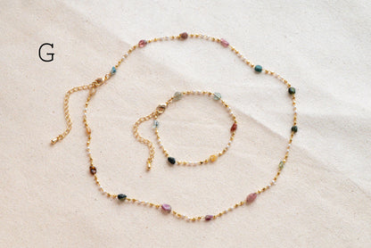 Natural Gemstone faux Pearl Chain Bracelet Necklace Anklet, Gold Beaded Jewelry, Minimalist Layering Chain, Jewelry Supplies (#LK-625)