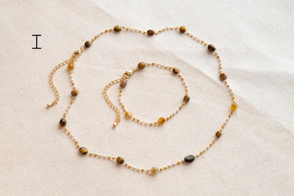 Natural Gemstone faux Pearl Chain Bracelet Necklace Anklet, Gold Beaded Jewelry, Minimalist Layering Chain, Jewelry Supplies (#LK-625)