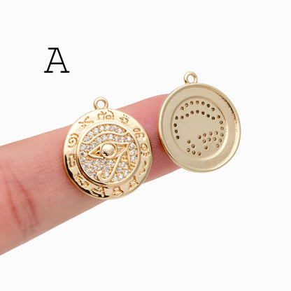 4pcs CZ pave Evil Eye Charms, 18K Gold plated Brass, Greek Eye Pendants for Earring/ Necklace, DIY Handmade Jewelry Component (GB-1527)