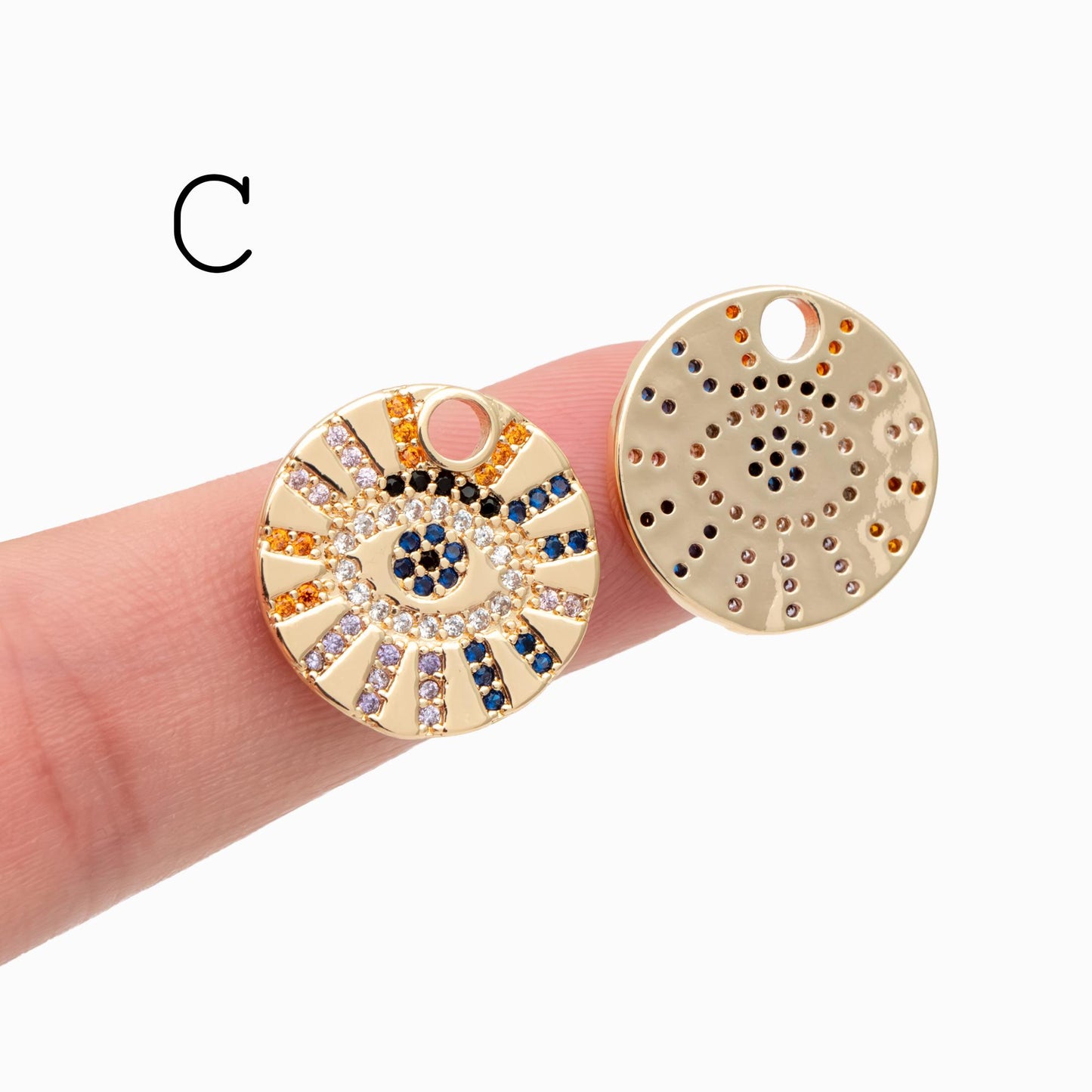 4pcs CZ pave Evil Eye Charms, 18K Gold plated Brass, Greek Eye Pendants for Earring/ Necklace, DIY Handmade Jewelry Component (GB-1527)