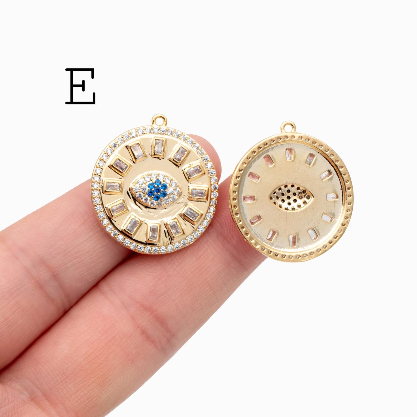 4pcs CZ pave Evil Eye Charms, 18K Gold plated Brass, Greek Eye Pendants for Earring/ Necklace, DIY Handmade Jewelry Component (GB-1527)