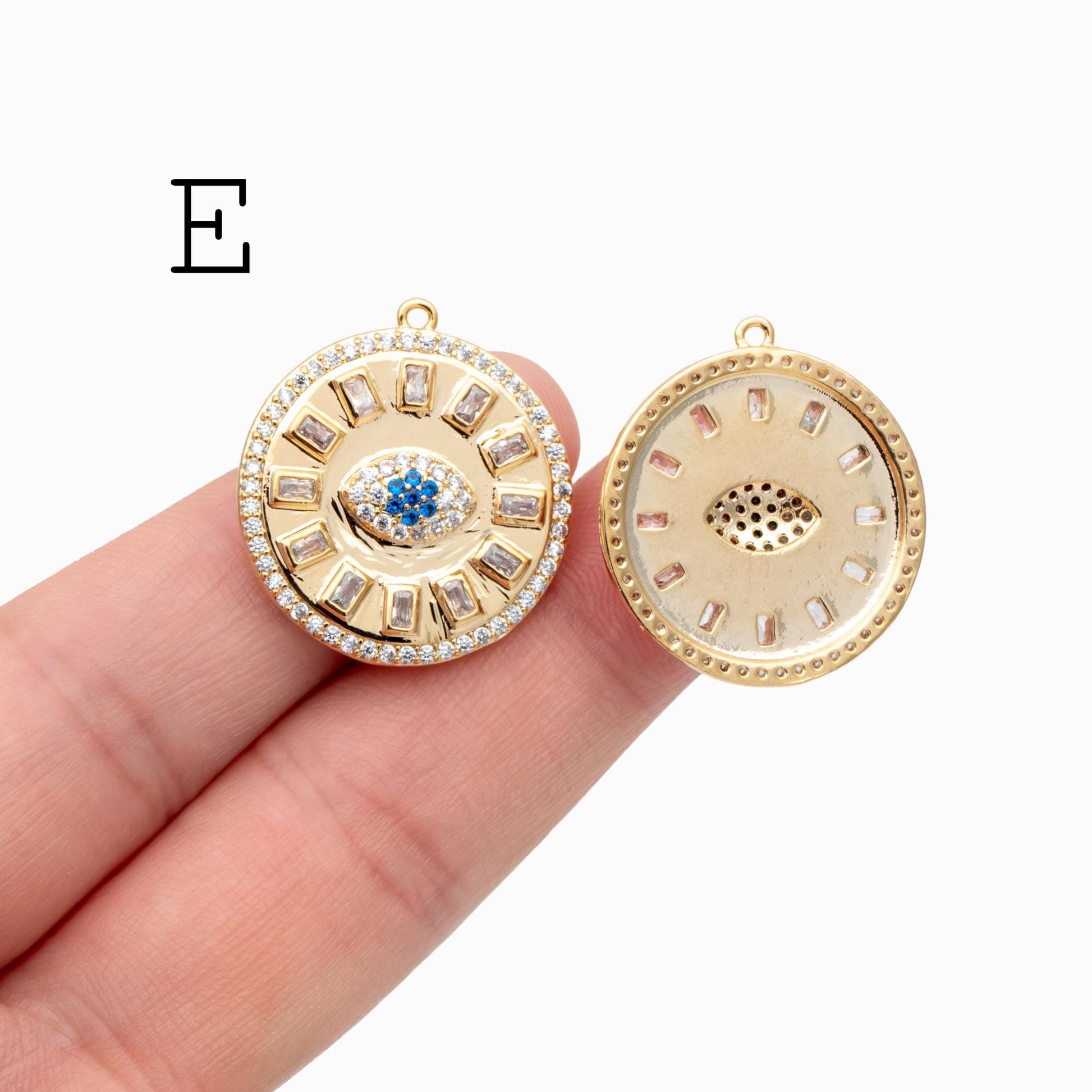 4pcs CZ pave Evil Eye Charms, 18K Gold plated Brass, Greek Eye Pendants for Earring/ Necklace, DIY Handmade Jewelry Component (GB-1527)