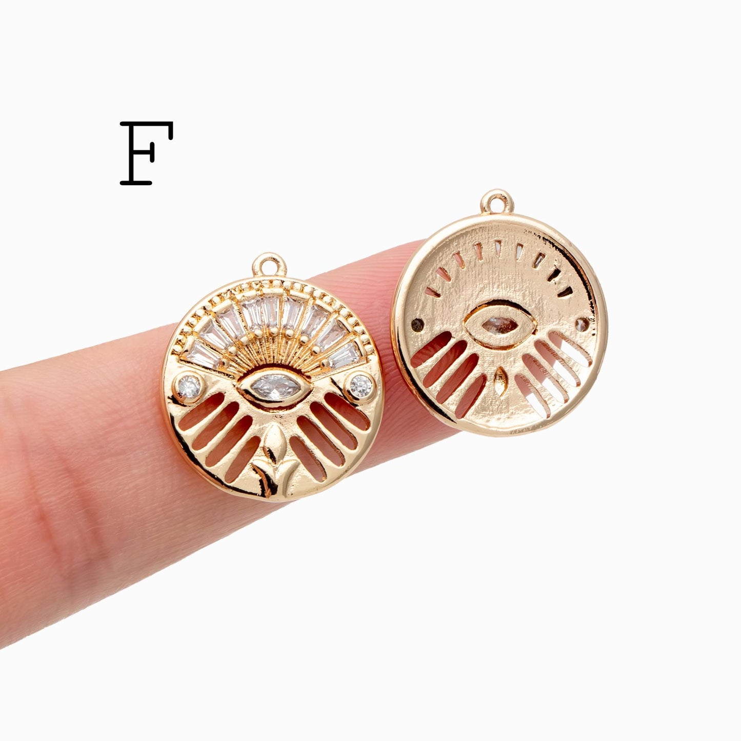 4pcs CZ pave Evil Eye Charms, 18K Gold plated Brass, Greek Eye Pendants for Earring/ Necklace, DIY Handmade Jewelry Component (GB-1527)