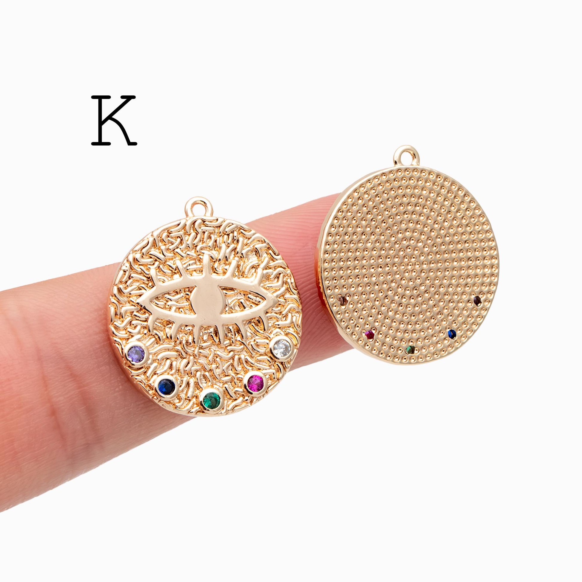 4pcs CZ pave Evil Eye Charms, 18K Gold plated Brass, Greek Eye Pendants for Earring/ Necklace, DIY Handmade Jewelry Component (GB-1527)