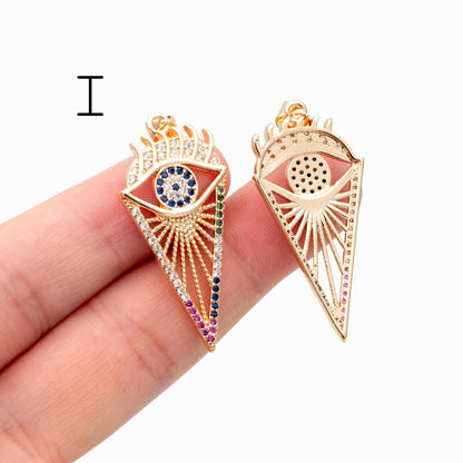 4pcs CZ pave Evil Eye Charms, 18K Gold plated Brass, Greek Eye Pendants for Earring/ Necklace, DIY Handmade Jewelry Component (GB-1527)