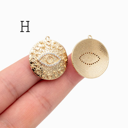 4pcs CZ pave Evil Eye Charms, 18K Gold plated Brass, Greek Eye Pendants for Earring/ Necklace, DIY Handmade Jewelry Component (GB-1527)