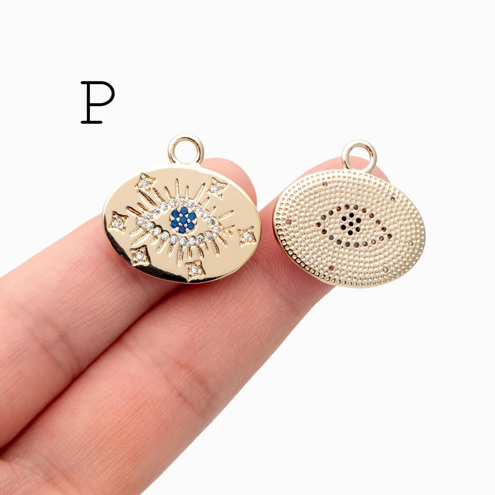 4pcs CZ pave Evil Eye Charms, 18K Gold plated Brass, Greek Eye Pendants for Earring/ Necklace, DIY Handmade Jewelry Component (GB-1527)