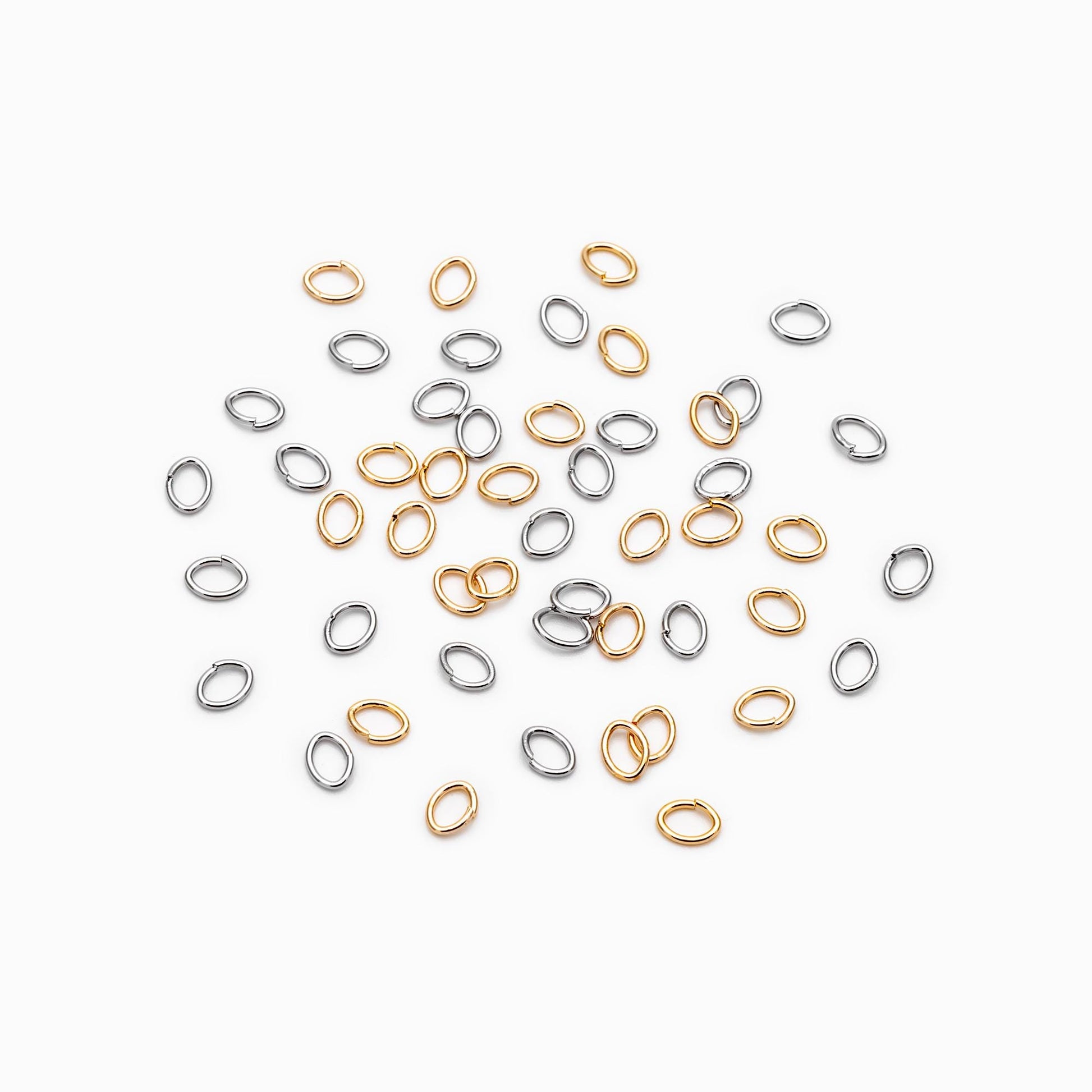 200pcs Gold/ Rhodium plated Stainless Steel Oval Jump Rings, Open Jump Rings, 4x3x0.5mm (24 Gauge) (GB-4776)