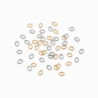 200pcs Gold/ Rhodium plated Stainless Steel Oval Jump Rings, Open Jump Rings, 4x3x0.5mm (24 Gauge) (GB-4776)