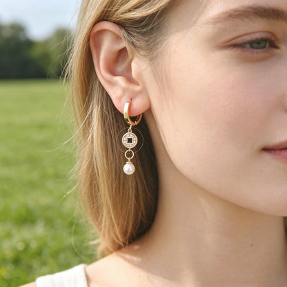4pcs CZ Pave Gold Geometric Charm Connector, Real Gold plated Brass, Dainty Earring Connector (GB-2535)