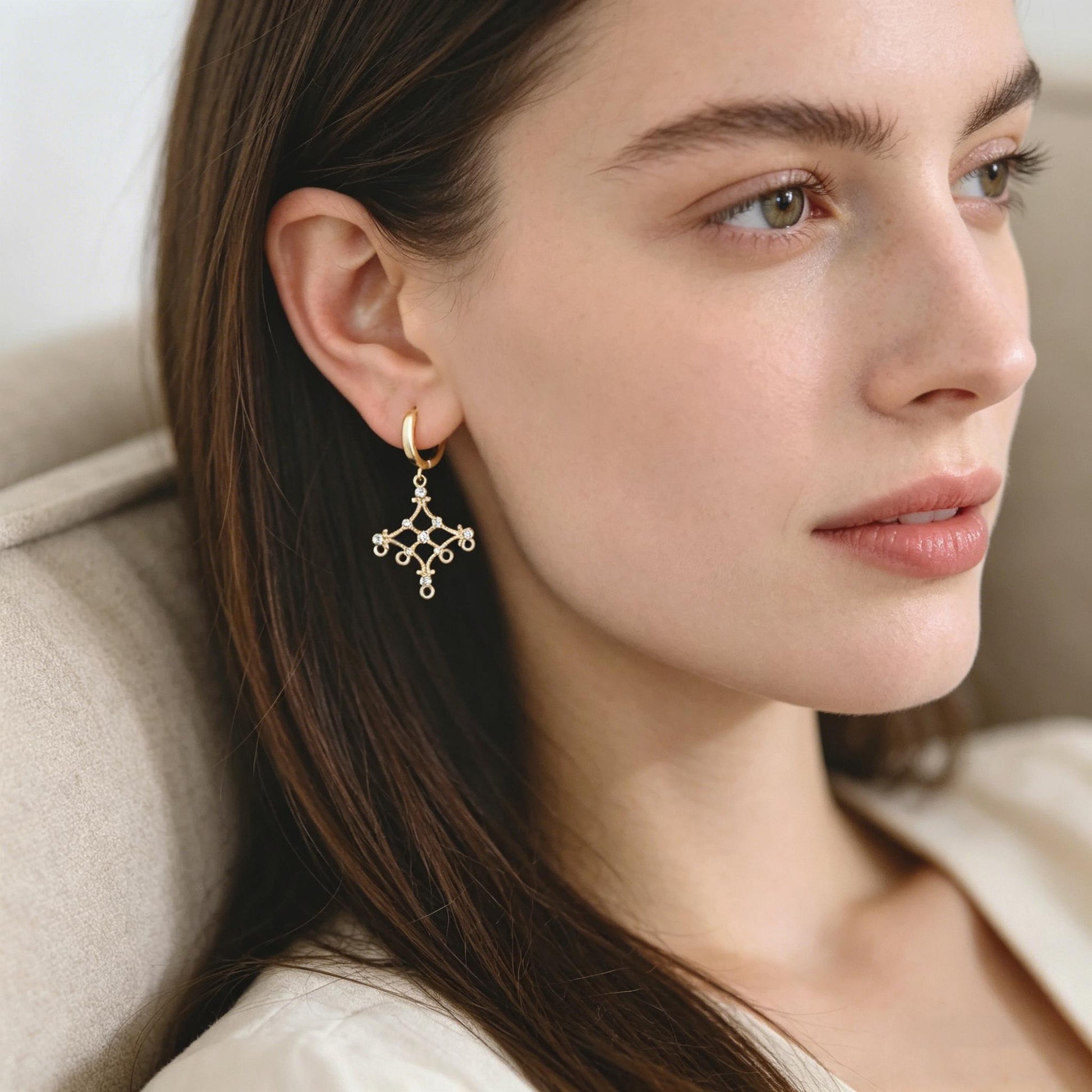 4pcs CZ Pave Gold Geometric Charm Connector, Real Gold plated Brass, Dainty Earring Connector (GB-2535)