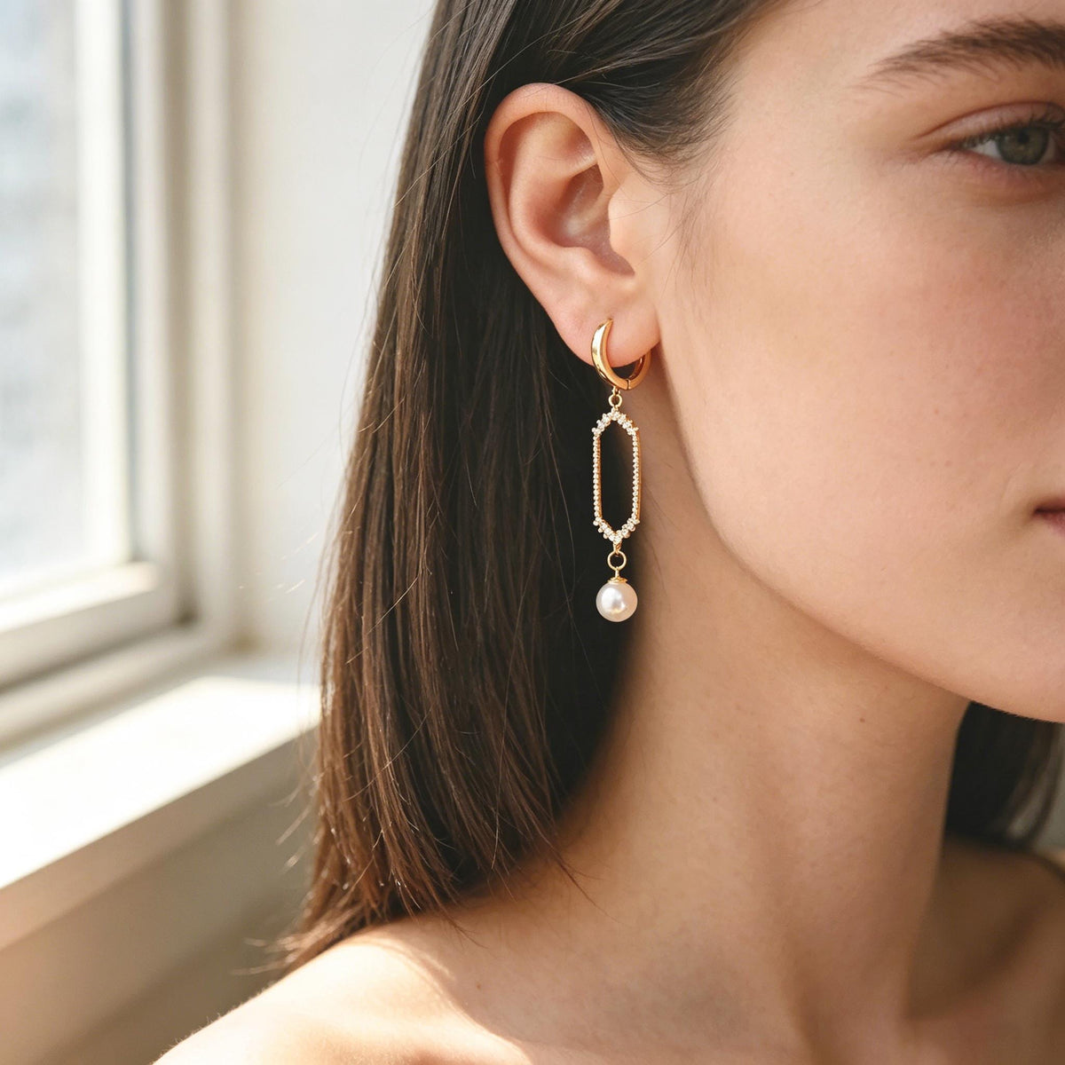 4pcs CZ Pave Gold Geometric Charm Connector, Real Gold plated Brass, Dainty Earring Connector (GB-2535)