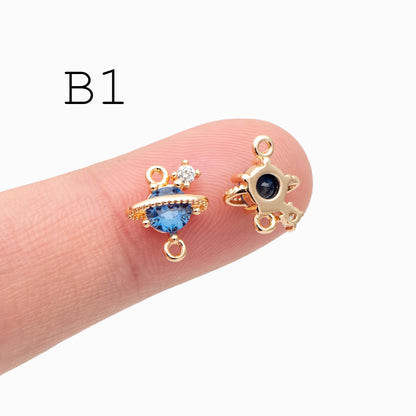 4pcs CZ pave Gold Geometric Charms, 18K Gold/ Rhodium plated Brass Geometric Connectors (GB-3231)