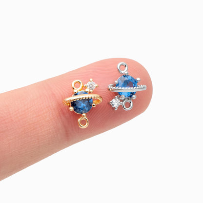 4pcs CZ Pave Saturn Charms 11x9mm, Gold/ Rhodium plated Brass Saturn Pendants, Space Planet DIY Connectors (GB-3231-B)
