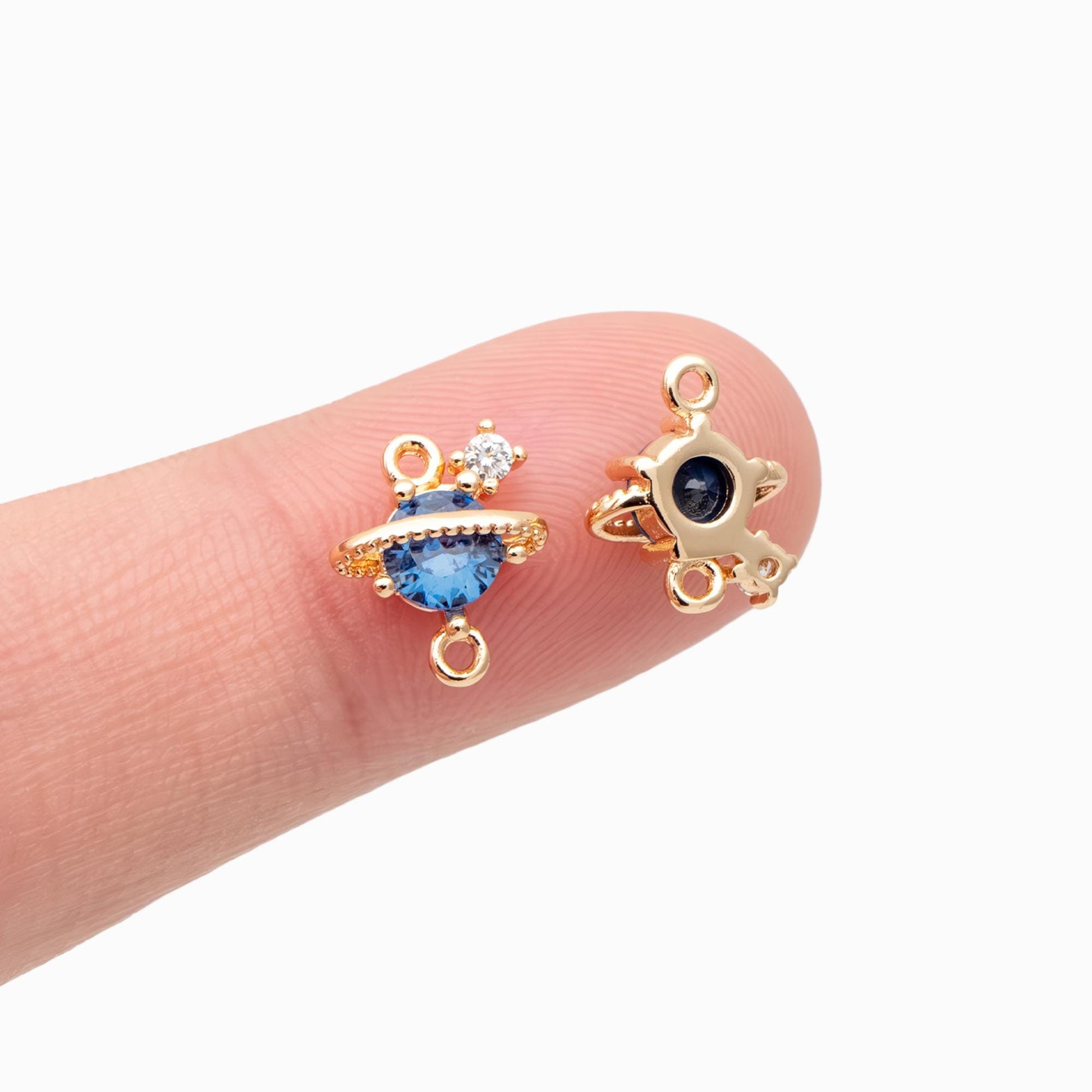 4pcs CZ Pave Saturn Charms 11x9mm, Gold/ Rhodium plated Brass Saturn Pendants, Space Planet DIY Connectors (GB-3231-B)