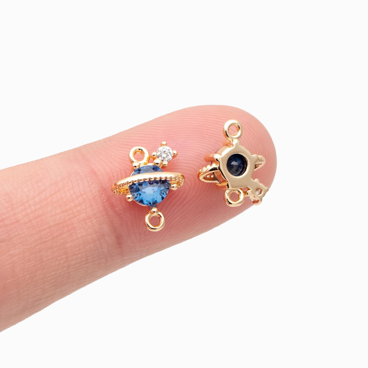 4pcs CZ Pave Saturn Charms 11x9mm, Gold/ Rhodium plated Brass Saturn Pendants, Space Planet DIY Connectors (GB-3231-B)