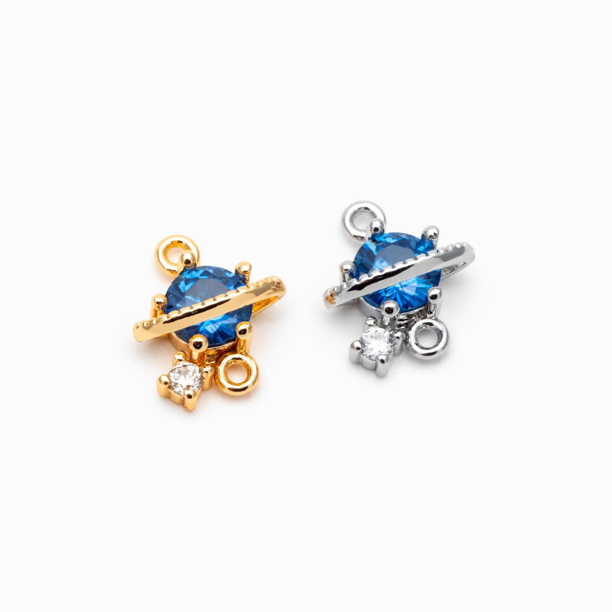 4pcs CZ Pave Saturn Charms 11x9mm, Gold/ Rhodium plated Brass Saturn Pendants, Space Planet DIY Connectors (GB-3231-B)