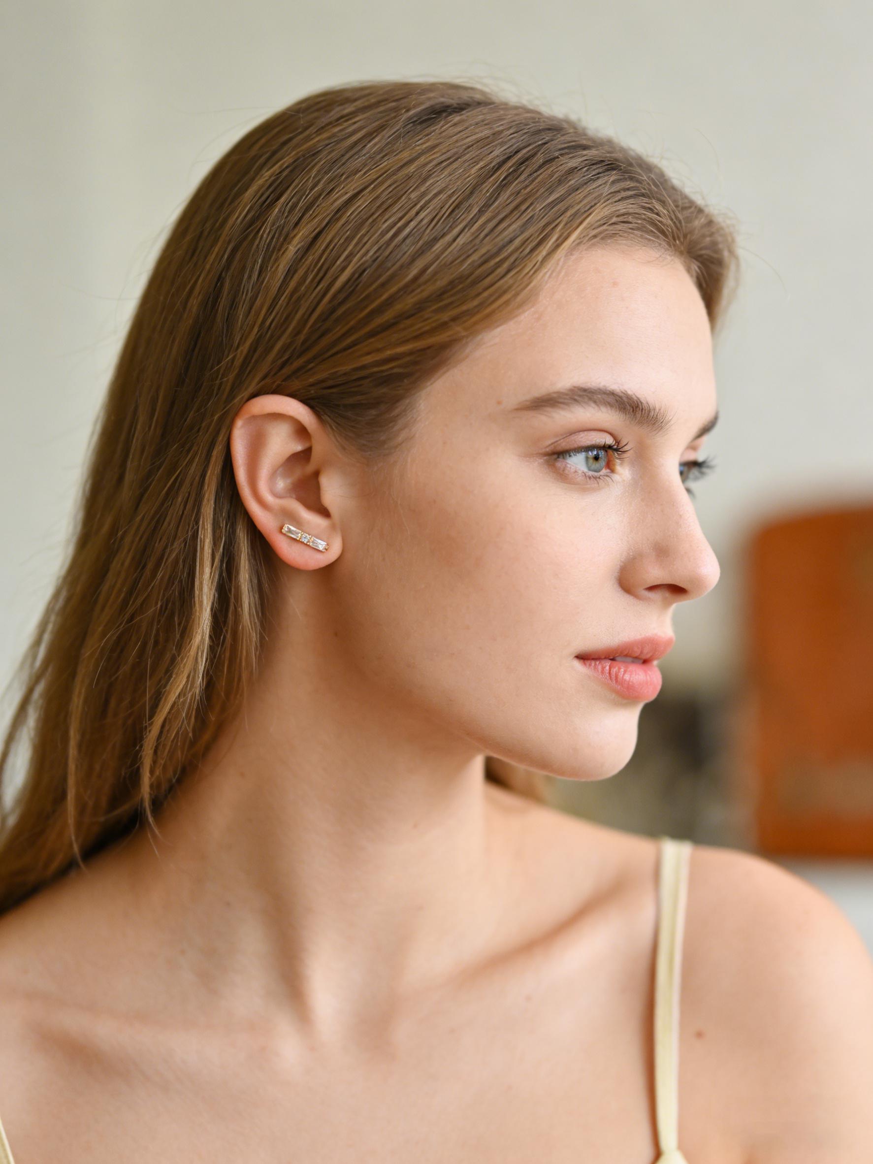 4pcs CZ Pave Dainty Geometric Stud Earrings, 18K Gold Plated Brass, Cubic Zirconia Earrings (GB-3633)