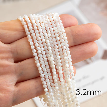 White Mother of Pearl Shell Beads, Smooth Round MOP beads, Multi Sizes (BK-007) / 15.5" full strand