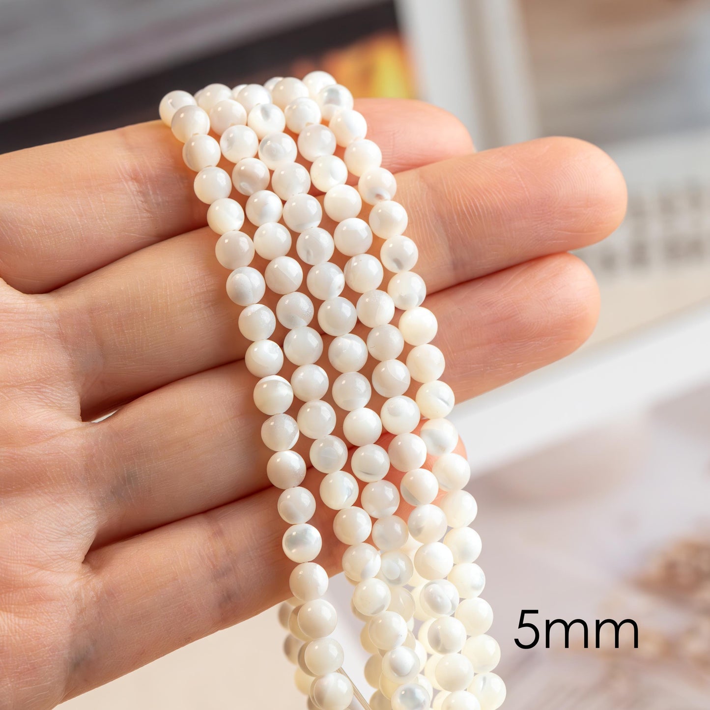 White Mother of Pearl Shell Beads, Smooth Round MOP beads, Multi Sizes (BK-007) / 15.5" full strand