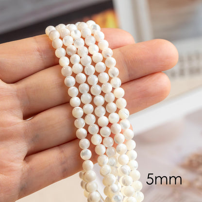 White Mother of Pearl Shell Beads, Smooth Round MOP beads, Multi Sizes (BK-007) / 15.5" full strand