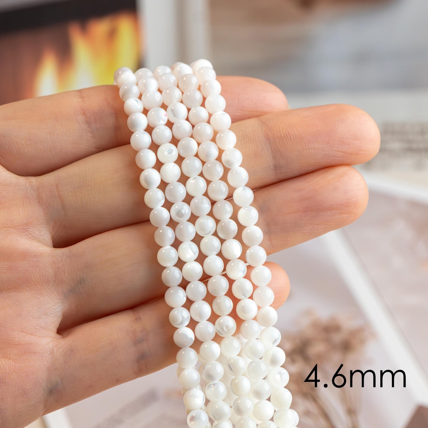 White Mother of Pearl Shell Beads, Smooth Round MOP beads, Multi Sizes (BK-007) / 15.5" full strand