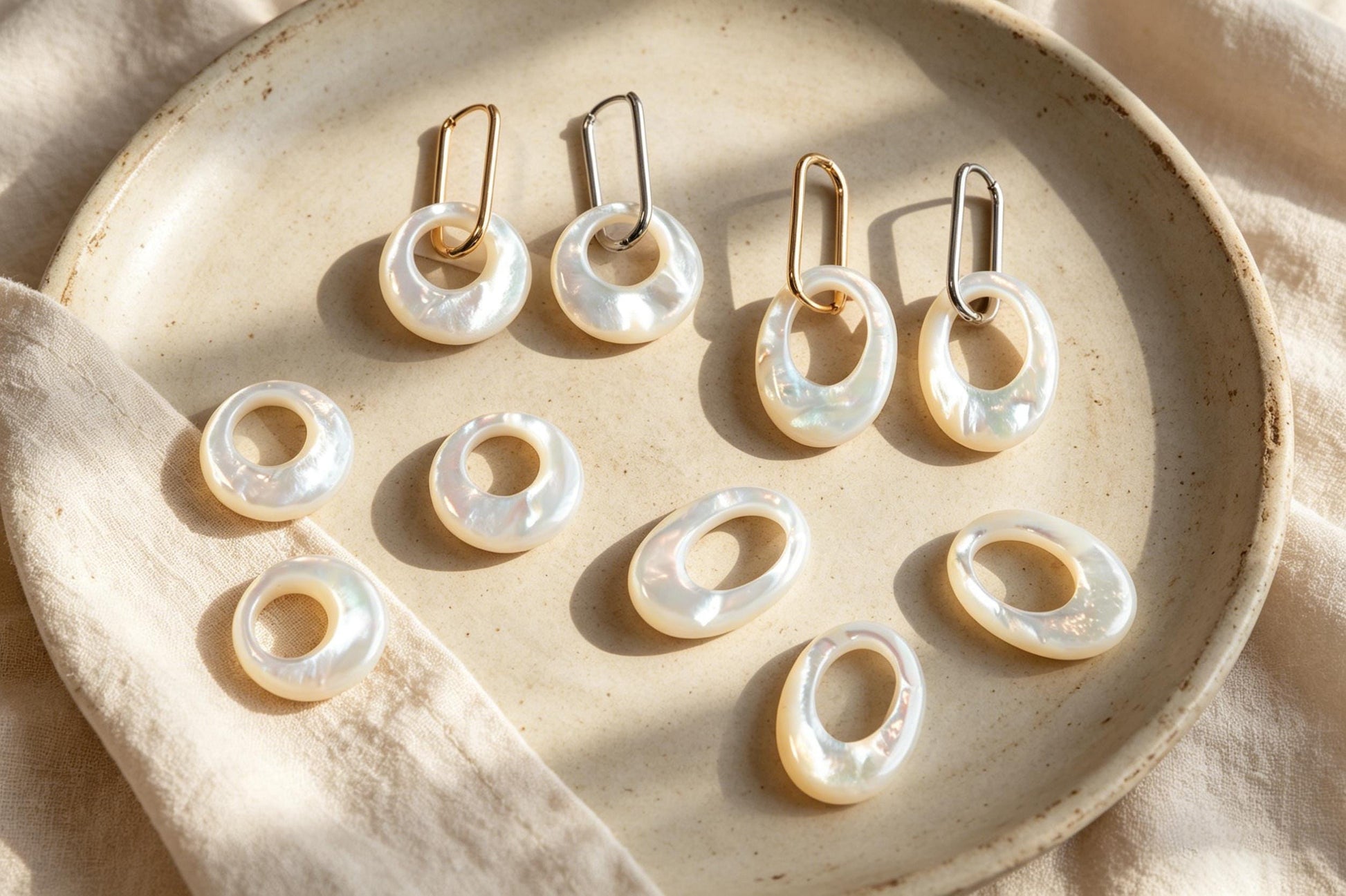 Double Sided Mother of Pearl Ring Charms, Shell Donut Beads, White Shell Circle Pendant, Jewelry Making Supplies (BK-015)